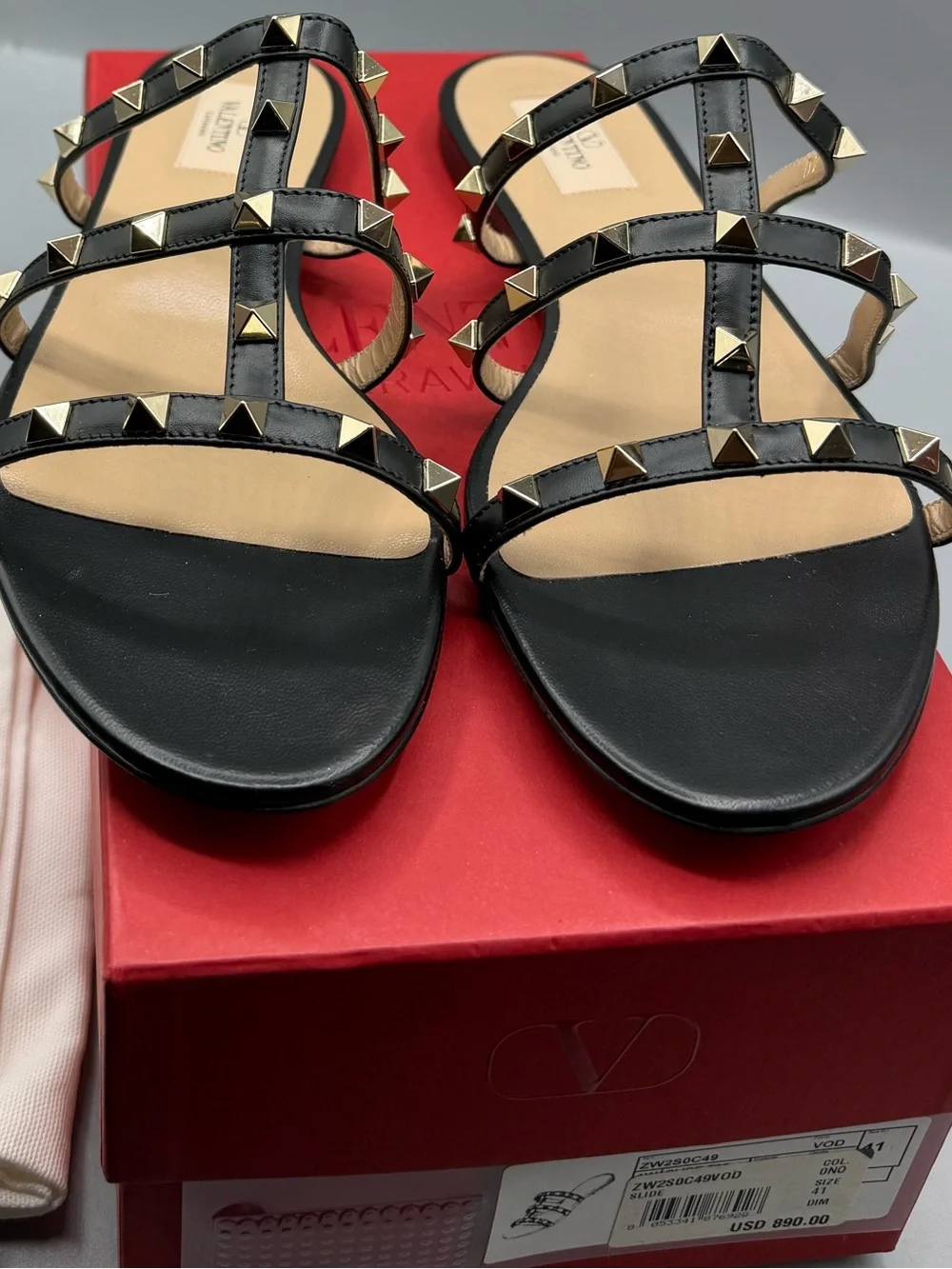 Valentino Black Rockstud Strappy Flat Sandals